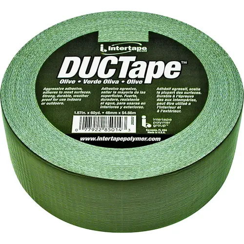 Duct Tape, 60 yd L, 1.88 in W, Polyethylene-Coated Cloth Backing, Olive Drab