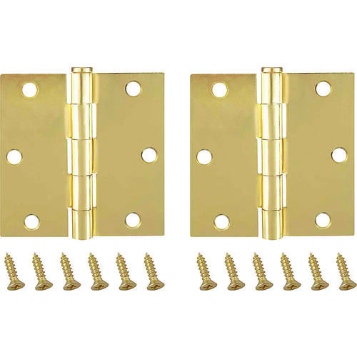 Square Corner Door Hinge, Steel, Satin Brass, Loose Pin, 180 deg Range of Motion - pack of 2