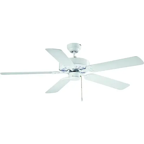 Ceiling Fan, 5-Blade, White Housing, Bleached Oak/White Blade, 52 in Sweep, MDF Blade