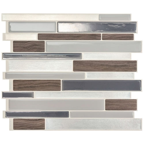 Smart Tiles SM1050-4 Mosaik Series Wall Tile, 11.27 in L Tile, 9.64 in W Tile, Straight Edge, Milano Argento Pattern - pack of 4