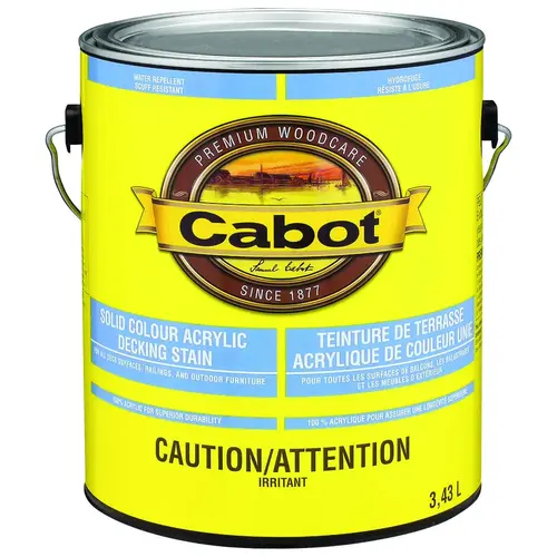 Cabot 142.0001801.007 Exterior Solid Color Latex Decking Stain, 3.7 l, Liquid, Slight, White, 205 deg F Flash