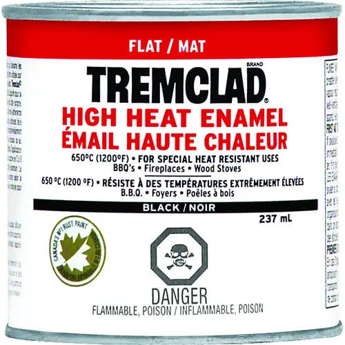 TREMCLAD Enamel Paint, Flat, Black, 237 mL Can