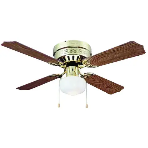 Ceiling Fan, 4-Blade, Polished Brass Housing, 42 in Sweep, MDF Blade, 3-Speed