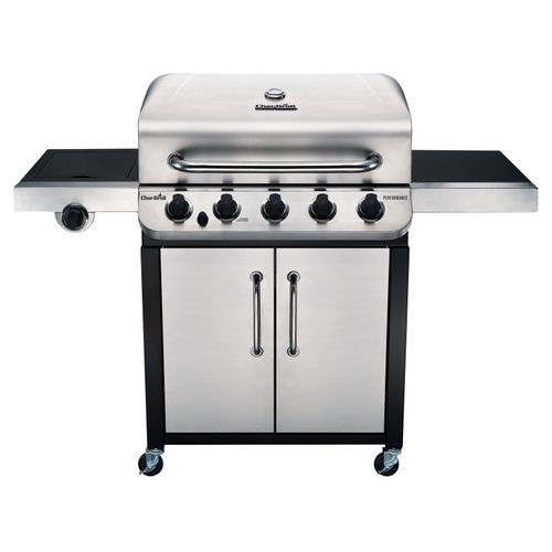 Char-Broil 463373019 PERFORMANCE Gas Grill, 45,000 Btu BTU, Liquid Propane, 5 -Burner, Side Shelf Included: Yes Black/Sliver