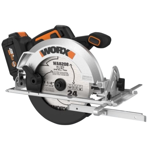 Worx WX520L Cordless Circular Saw with Brushless Motor, Battery Included, 20 V, 4 Ah, 7-1/4 in Dia Blade