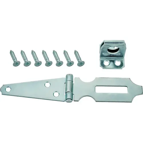 Safety Hasp, 3 in L, Steel, Zinc, 7/16 in Dia Shackle, Fixed Staple Silver