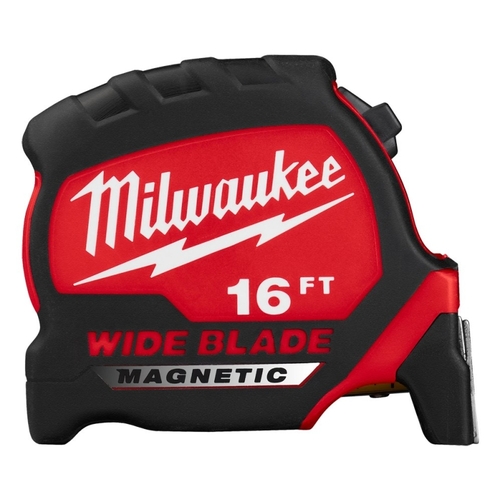 Milwaukee 48-22-0216M Tape Measure, 16 ft L Blade, 1-5/16 in W Blade, Steel Blade, ABS Case, Black/Red Case