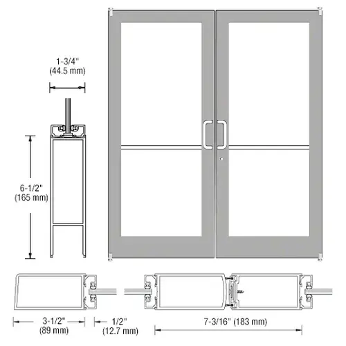 CRL-U.S. Aluminum DC42211 Clear Anodized Custom Pair Series 400 Medium Stile Offset Pivot Entrance Doors for Surface Mount Door Closers