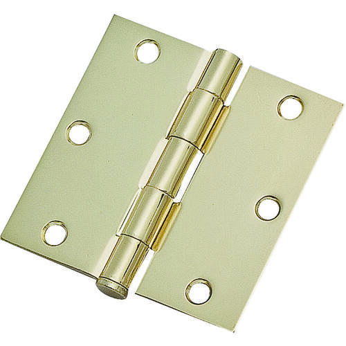 Square Corner Door Hinge, Steel, Polished Brass, Loose Pin, 180 deg Range of Motion