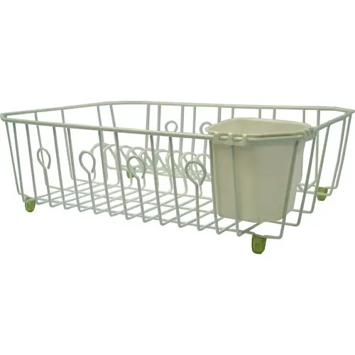 Simple Spaces JI-25W-3L Dish Drainer with Cutlery Basket, 20 lb Capacity, 18 in L, 13-1/2 in W, 5-1/2 in H, Steel White