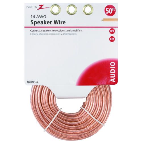 Zenith AS105014C Speaker Wire, 14 AWG Wire, PVC Sheath, Clear Sheath