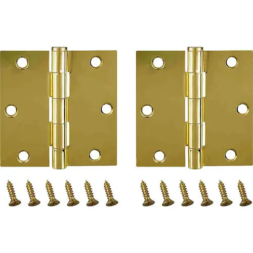 Square Corner Door Hinge, Steel, Brass, Loose Pin, 180 deg Range of Motion, Screw Mount Mounting - pack of 2