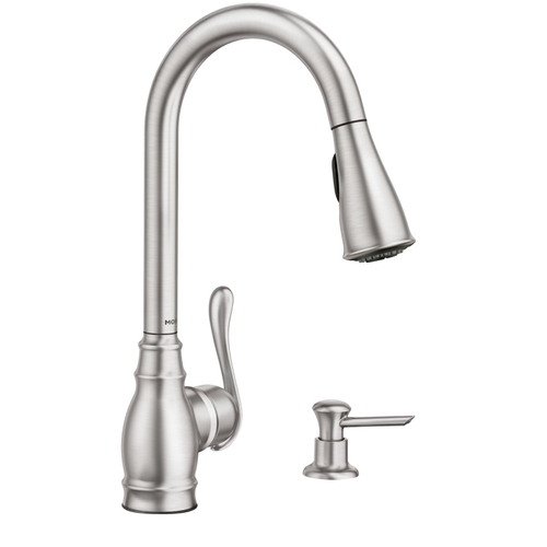 Anabelle Series Pull-Down Kitchen Faucet, 1.5 gpm, 1-Faucet Handle, 1-Faucet Hole, Metal, Chrome Plated