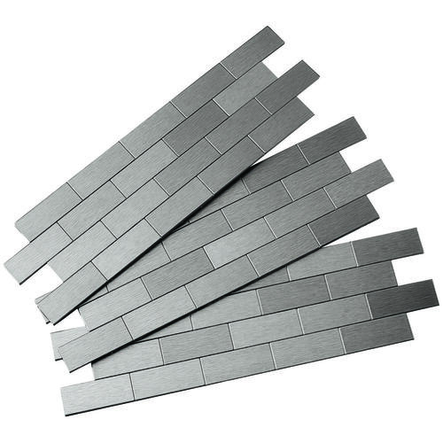 ASPECT A9550 Wall Tile, 12 in L, 4 in W, 1/8 in Thick, Aluminum/Polymer, Brushed Stainless Steel