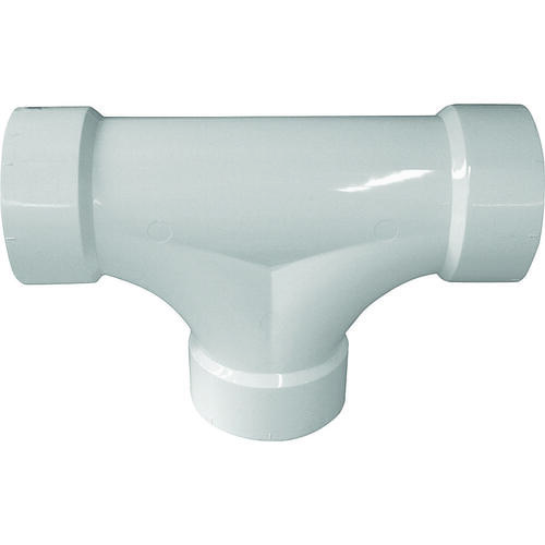 2-Way Cleanout Pipe Tee, 3 in, Hub, PVC, White