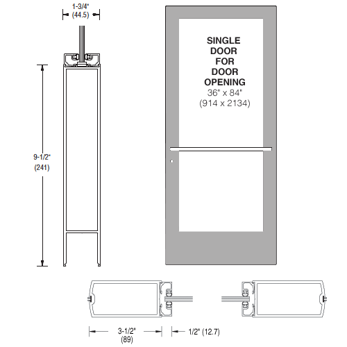 Clear Anodized 400 Series Medium Stile (RHR) HRSO Single 3'0 x 7'0 Center Hung for OHCC w/Standard Push Bars Complete ADA Door(s) with Lock Indicator, Cyl Guard