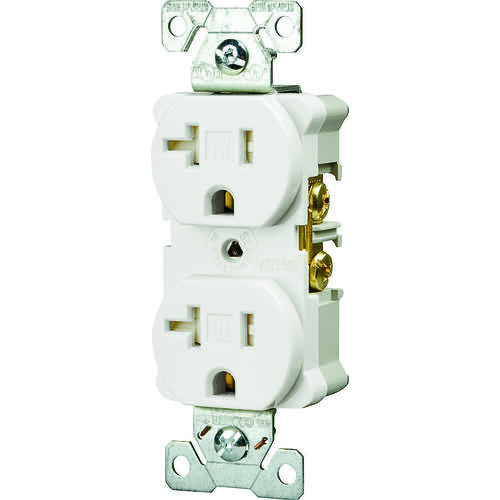 Duplex Receptacle, 2 -Pole, 20 A, 125 V, Back, Side Wiring, NEMA: 5-20R, White