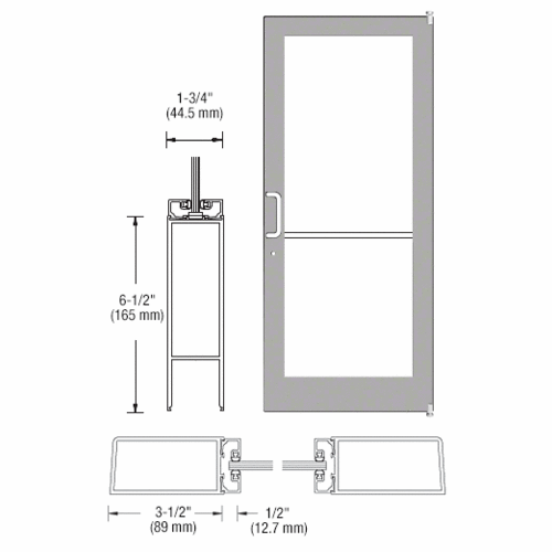 Clear Anodized 400 Series Medium Stile (RHR) HRSO Single 3'0 x 7'0 Offset Hung with Pivots for Surf Mount Closer Complete Door for 1" Glass with Standard MS Lock and Bottom Rail