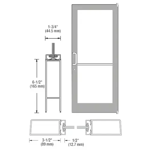 CRL-U.S. Aluminum DC41211 Clear Anodized Custom Single Series 400 Medium Stile Offset Pivot Entrance Door for Surface Mount Door Closers