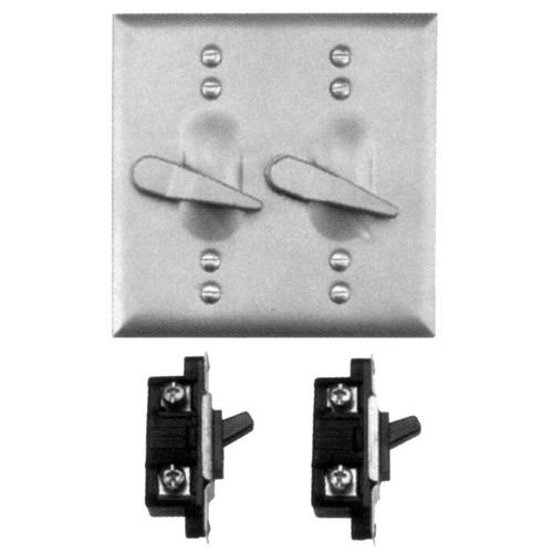 Toggle Switch Cover, 4-9/16 in L, 4-9/16 in W, Square, Aluminum, Gray, Powder-Coated