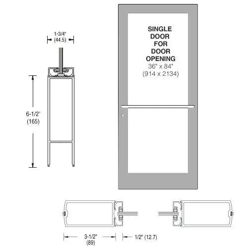 CRL-U.S. Aluminum DC41711L036 Clear Anodized 400 Series Medium Stile (RHR) HRSO Single 3'0 x 7'0 Center Hung for OHCC w/Standard Push Bars Complete Door Std. MS Lock & Bottom Rail