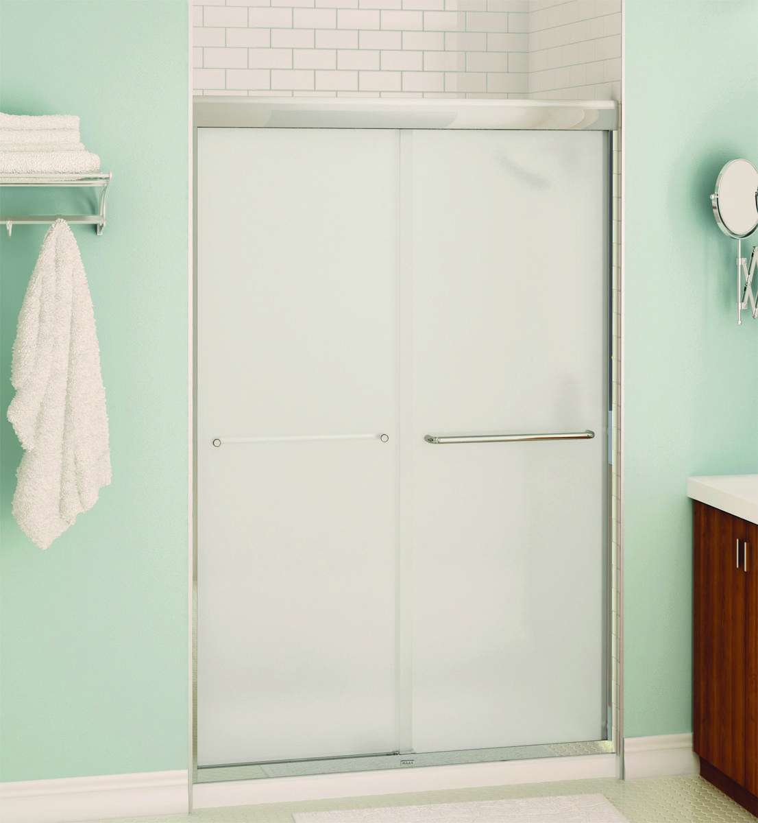 MAAX 135663-900-305 Aura Sliding Shower Door, Clear Glass, Tempered Glass, Semi Frame, 2-Panel, Glass, 1/4 in Glass