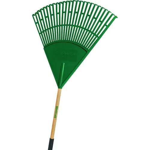 Lawn/Leaf Rake, Poly Tine, 26-Tine, Wood Handle, 48 in L Handle