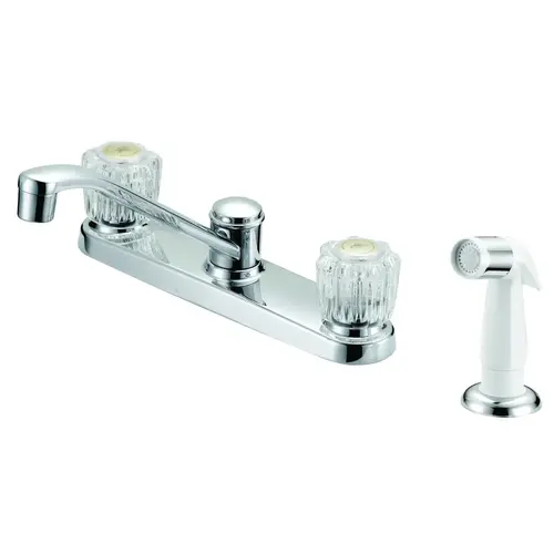 Kitchen Faucet, 1.8 gpm, 2-Faucet Handle, 4-Faucet Hole, Metal/Plastic, Chrome Plated