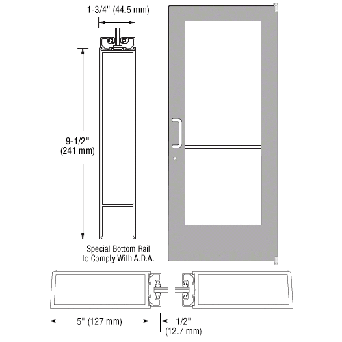 CRL-U.S. Aluminum CD51211L036 Clear Anodized 550 Series Wide Stile (RHR) HRSO Single 3'0 x 7'0 Offset Hung with Pivots for Surf Mount Closer Complete ADA Door(s) with Lock Indicator, Cyl Guard