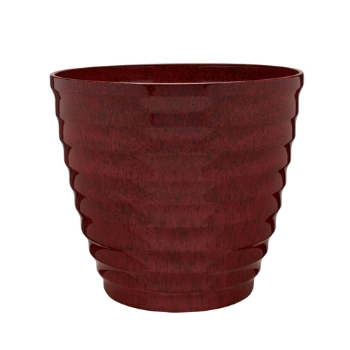 Southern Patio HDR-064749 Planter, 14 in Dia, Round, Beehive Design, Resin, Red