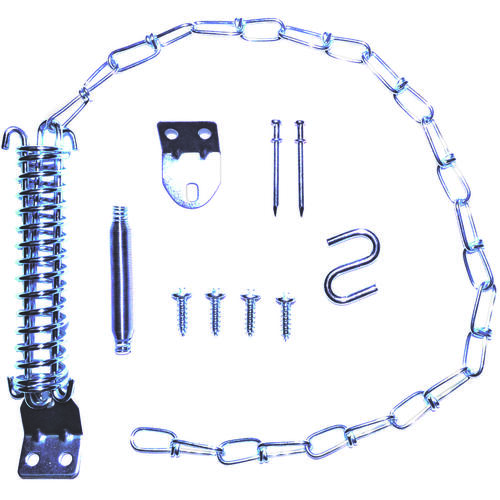 Door Stop Chain Kit, 15-1/2 in L, Steel, Zinc, Steel String and Chain Link