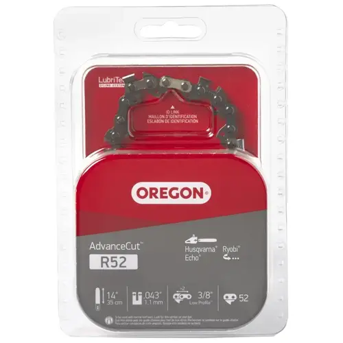 Oregon R52 AdvanceCut Chainsaw Chain, 14 in L Bar, 0.043 Gauge, 3/8 in TPI/Pitch, 52-Link