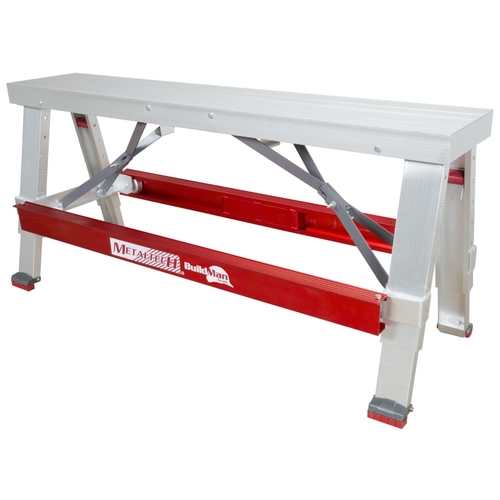 Drywall Bench, 48 in OAW, 6-1/4 in OAH, 17-1/2 in OAD, 500 lb Capacity, Red, Aluminum Tabletop