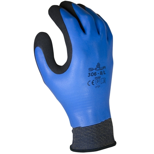 Showa 306S-06 .RT Gloves, S, Elastic Cuff, Latex Coating, Black/Blue
