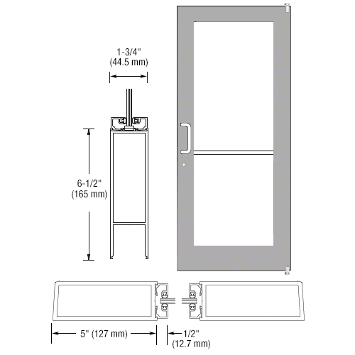 Clear Anodized 550 Series Wide Stile (RHR) HRSO Single 3'0 x 7'0 Offset Hung with Pivots for Surf Mount Closer Complete Door Std. MS Lock & Bottom Rail