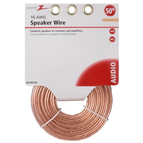 Zenith AS105016C Speaker Wire, 16 AWG Wire, PVC Sheath, Clear Sheath