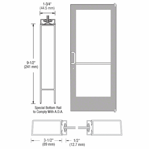 Class II Clear Anodized Custom Single Series 400 Medium Stile Offset Pivot Entrance Door for Surface Mount Door Closer