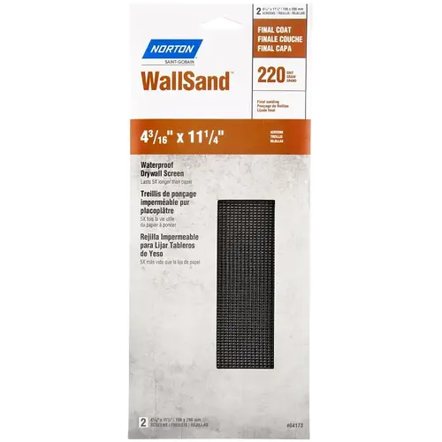 Norton 07660721766 WallSand Drywall Sandpaper Sheet, 11-1/4 in L, 4-3/16 in W, P220 Grit, Very Fine - pack of 2