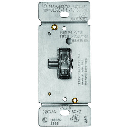 Eaton TI306L-K Toggle Dimmer, 5 A, 120 V, 600 W, CFL, Halogen, Incandescent, LED Lamp, 3-Way, Clear
