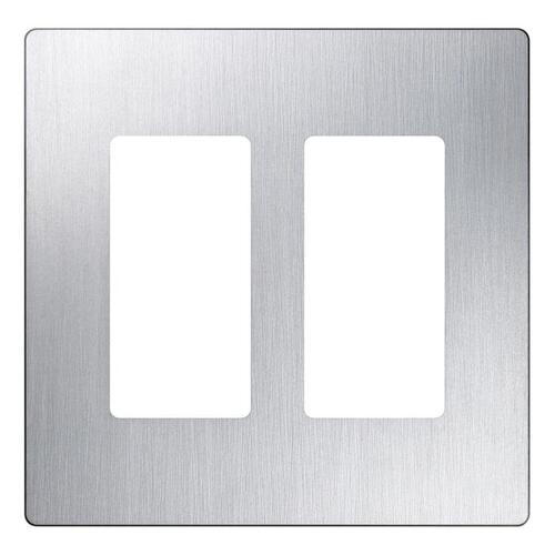 Wallplate, 4.69 in L, 4-3/4 in W, 2 -Gang, Plastic, Stainless Steel, Gloss