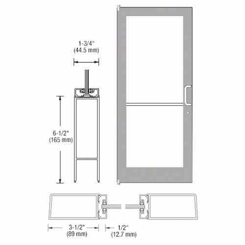 Clear Anodized 400 Series Medium Stile (LHR) HLSO Single 3'0 x 7'0 Offset Hung with Pivots for Surf Mount Closer Complete Door for 1" Glass with Standard MS Lock and Bottom Rail