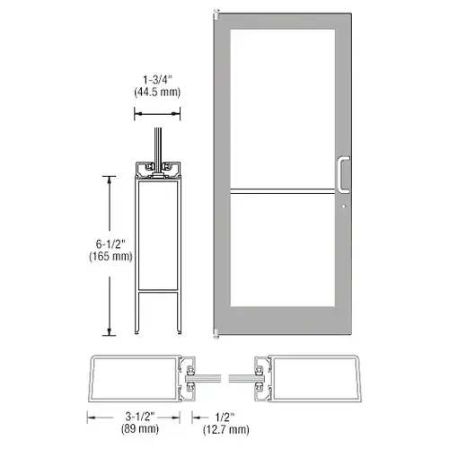 CRL-U.S. Aluminum 1DC41211R036 Clear Anodized 400 Series Medium Stile (LHR) HLSO Single 3'0 x 7'0 Offset Hung with Pivots for Surf Mount Closer Complete Door for 1" Glass with Standard MS Lock and Bottom Rail