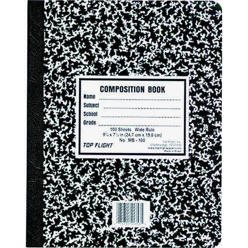 TOP FLIGHT 4511923 MB100 Marbled Composition Book, 100-Sheet, Sewn Binding