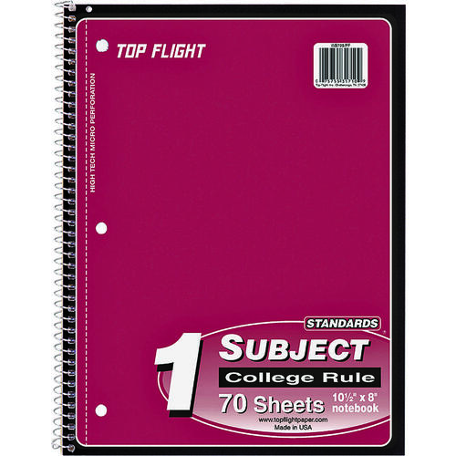 TOP FLIGHT 4510821 WB705PFW College Rule Notebook, Micro-Perforated Sheet, 70-Sheet, Wirebound Binding