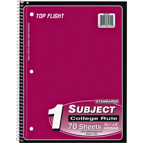 TOP FLIGHT 4510821 WB705PFW College Rule Notebook, Micro-Perforated Sheet, 70-Sheet, Wirebound Binding