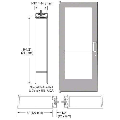Clear Anodized 550 Series Wide Stile (LHR) HLSO Single 3'0 x 7'0 Offset Hung with Pivots for Surf Mount Closer Complete ADA Door(s) with Lock Indicator, Cyl Guard