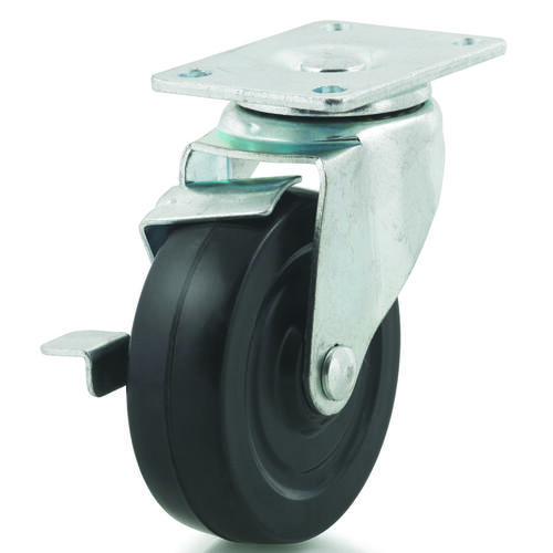 Swivel Caster, 4 in Dia Wheel, 1-1/4 in W Wheel, Rubber Wheel, 265 lb