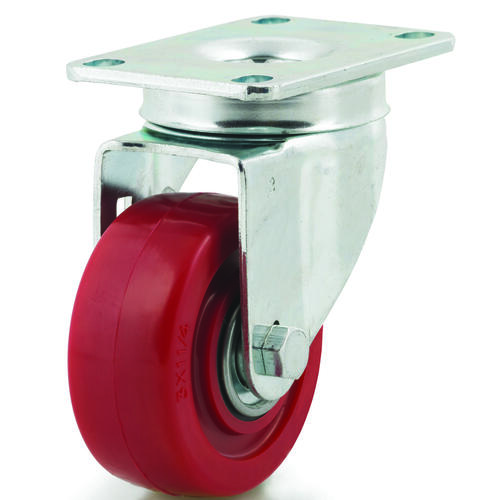 Swivel Caster, 3 in Dia Wheel, 1-1/4 in W Wheel, Polyurethane Wheel, Red, 240 lb