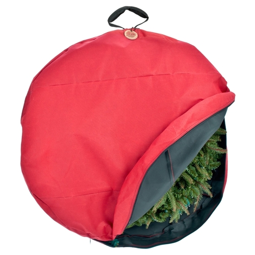 Wreath Storage Cover, 30 in, 30 in Capacity, Polyester, Red