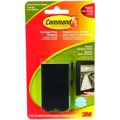 17201BLK Picture Hanging Strip, 12 lb, Foam, Black